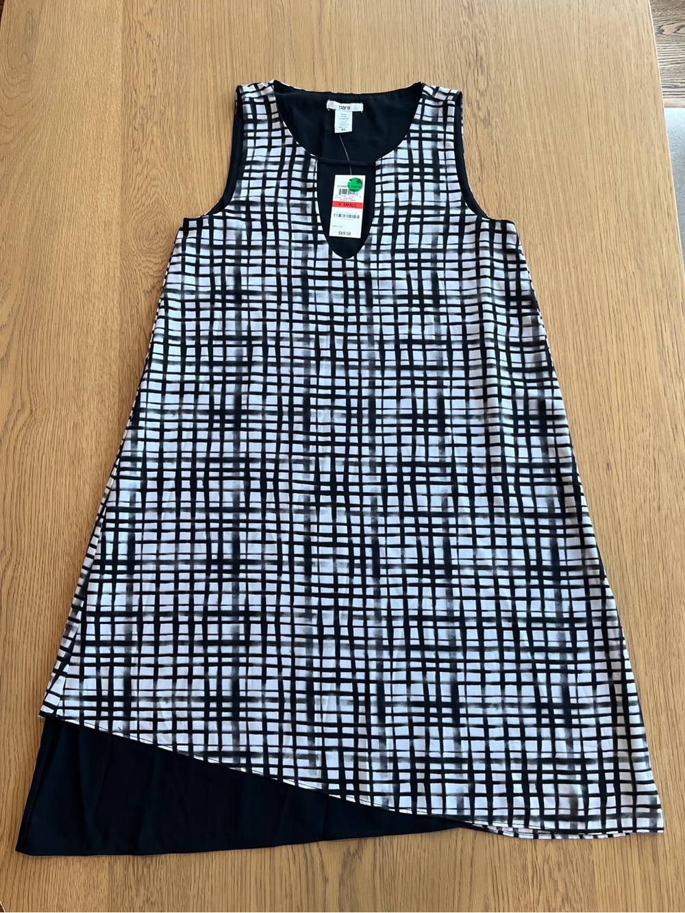 NWT Bar III Black and White Grid Print Asymmetrical Trapeze Mini Dress Size XS